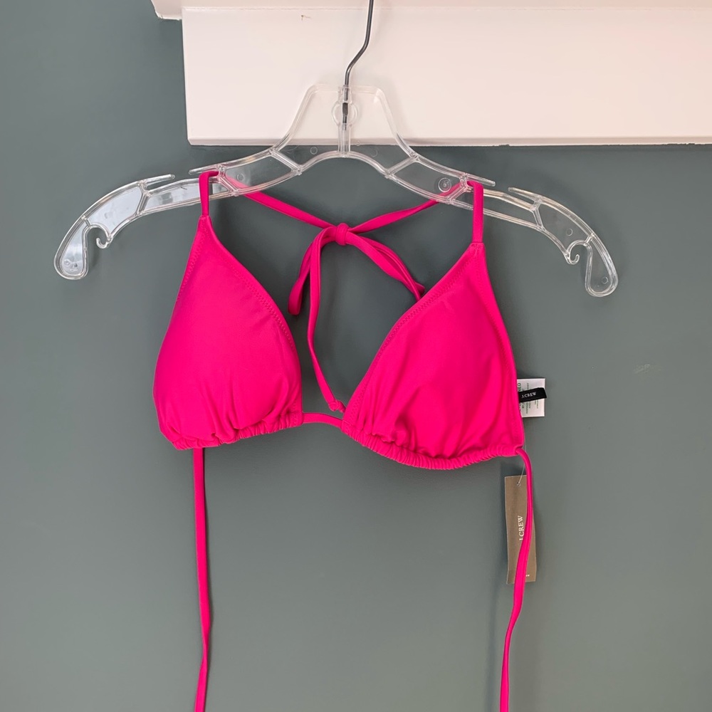 Bright pink large string triangle bikini top